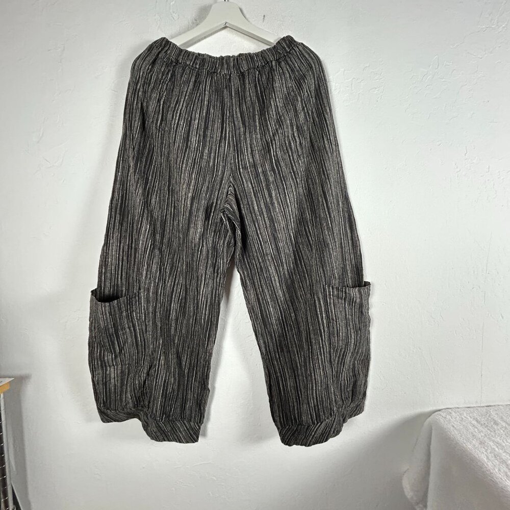 Cynthia Ashby Womens Linen Cotton Black White Striped Cropped Pants Small New